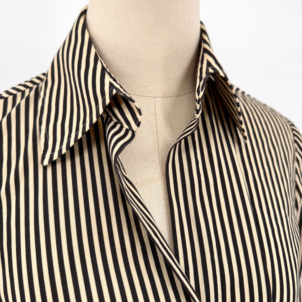 Carlisle Beige Black Striped Tie-Front Blouse