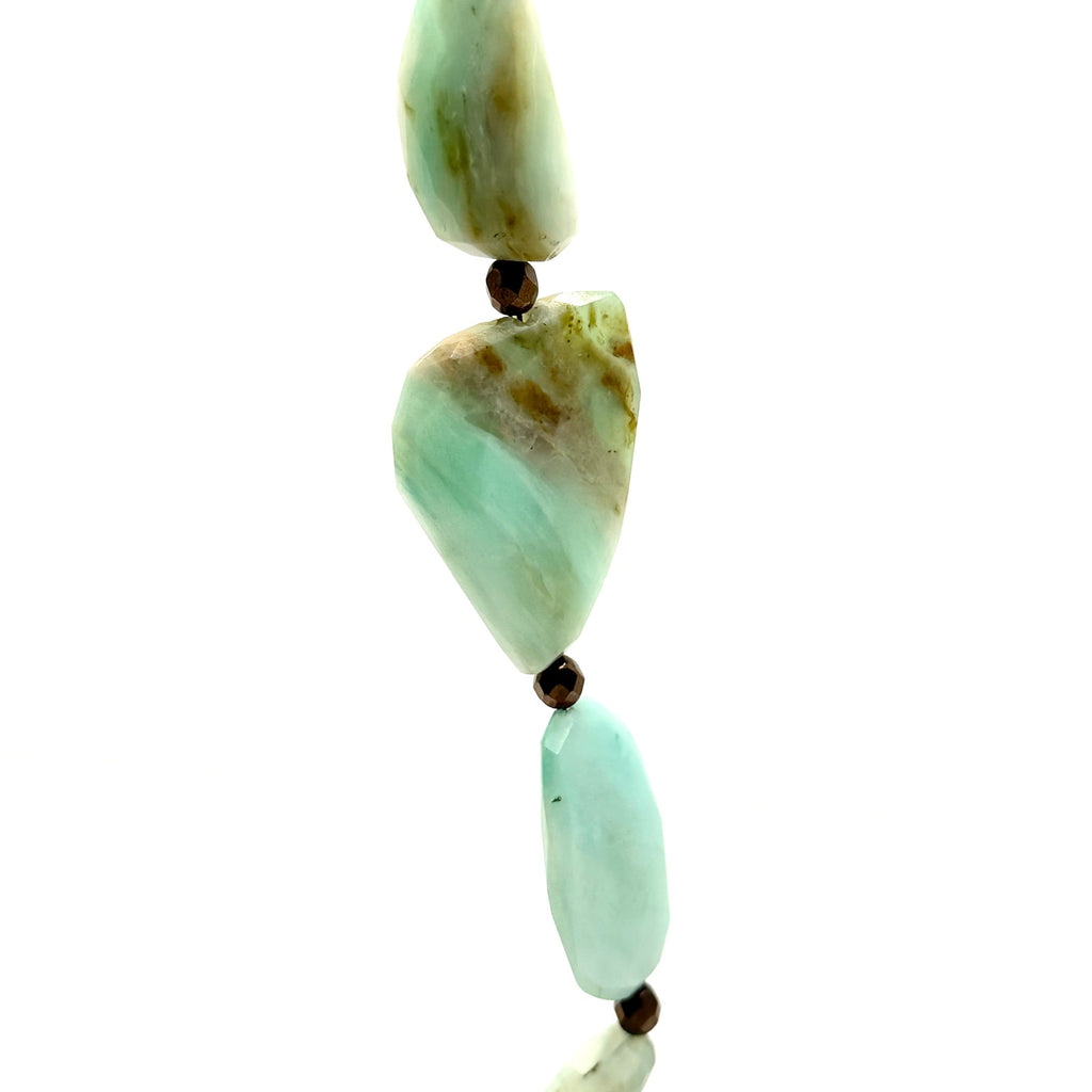Vintage 90s Blue Green Amazonite Chunk Necklace and Stud Drop Earring Set