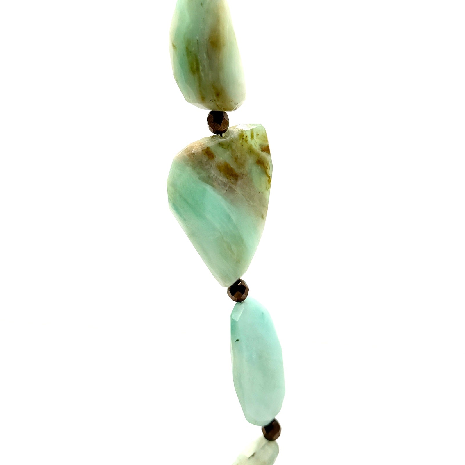 Vintage 90s Blue Green Amazonite Chunk Necklace and Stud Drop Earring Set