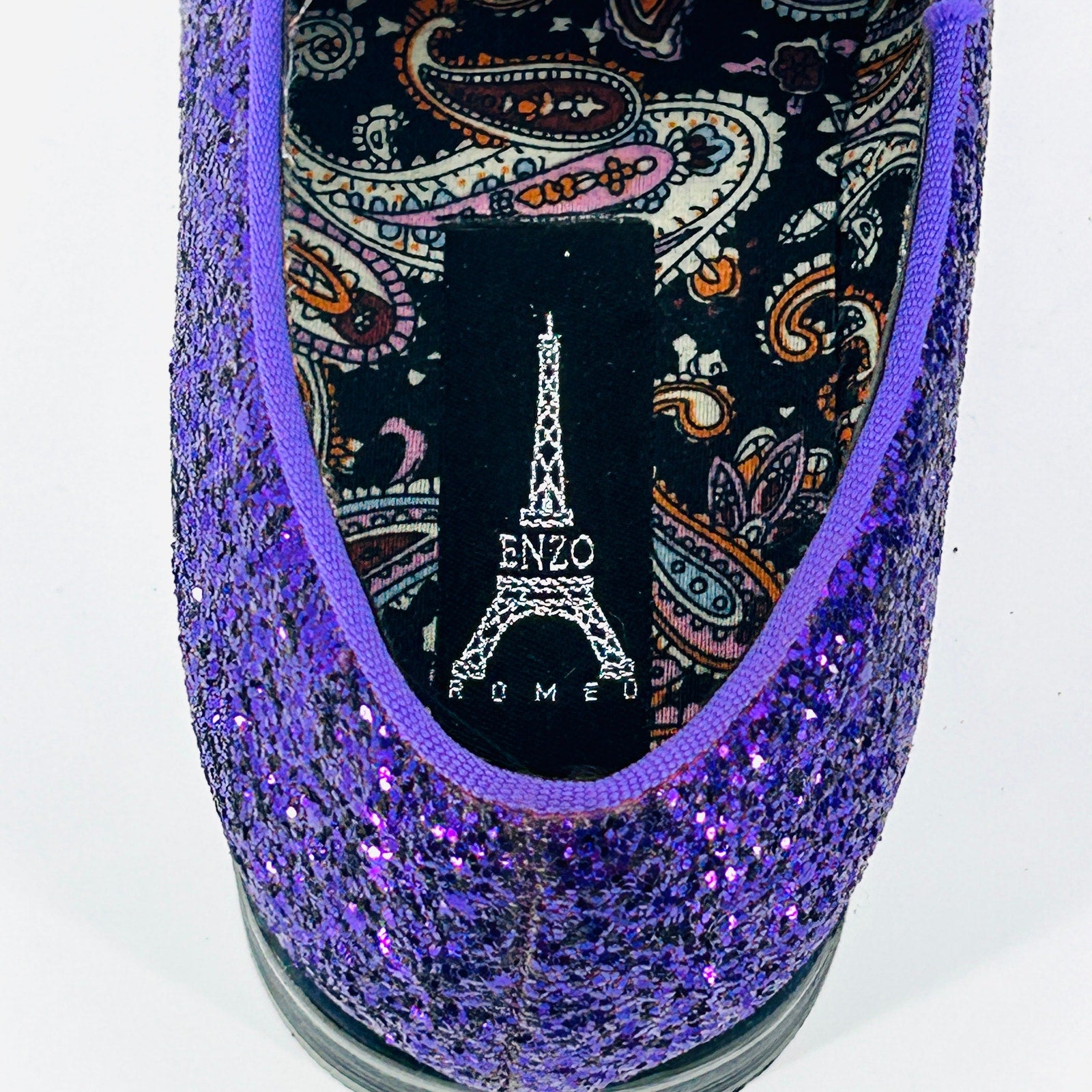 Enzo Romeo Purple Glitter Sparkle Slip-On Loafers Dress Shoes