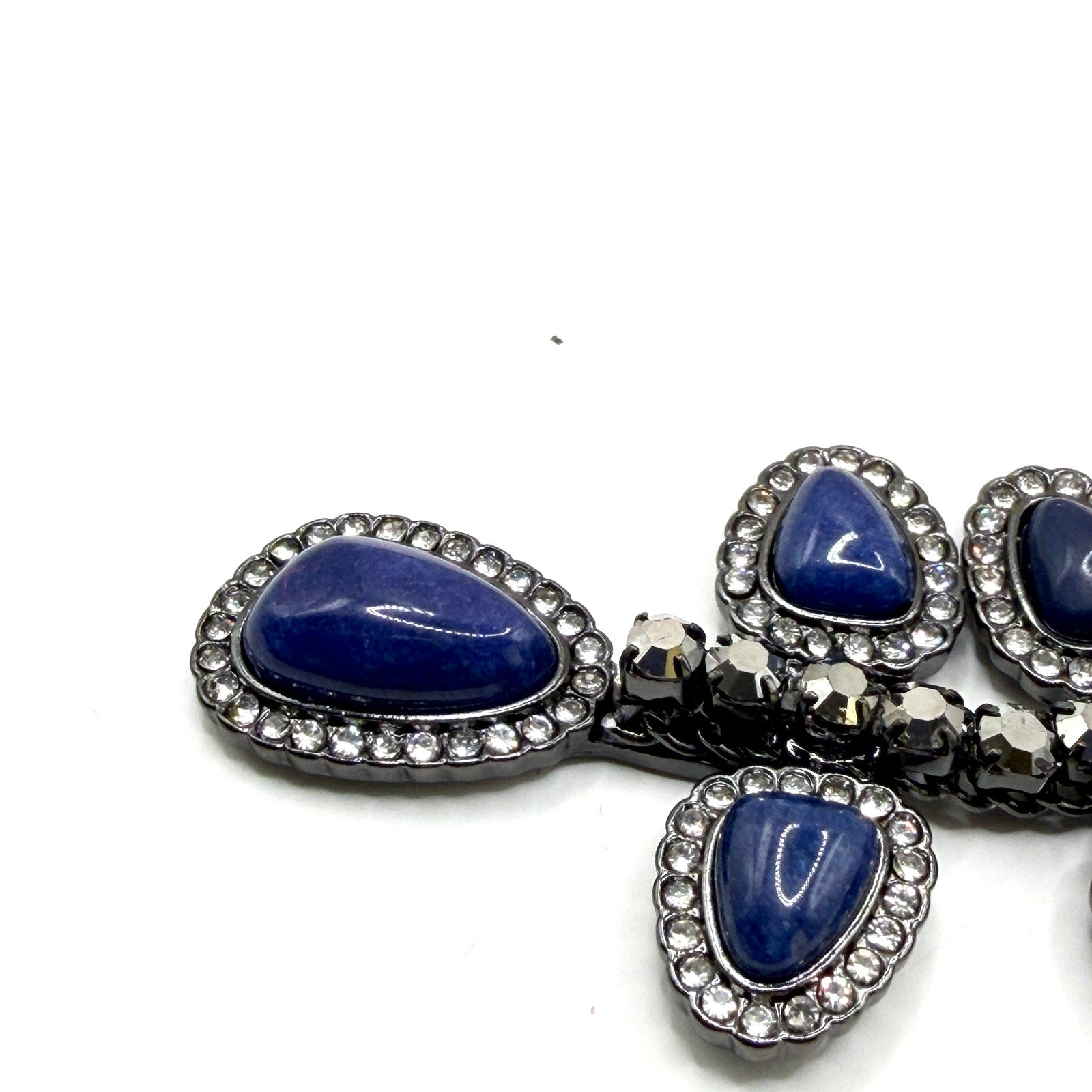 Lucky Brand Blue Gunmetal Resin Boho Glam Pave Halo Drop Y-Necklace