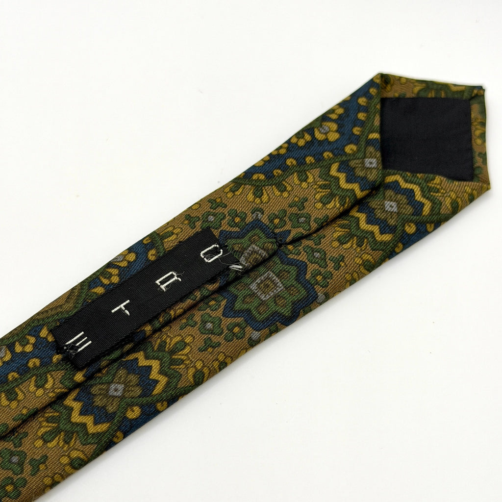 Vintage 90s Etro Green Navy Gold 100% Silk Paisley Skinny Luxury Tie