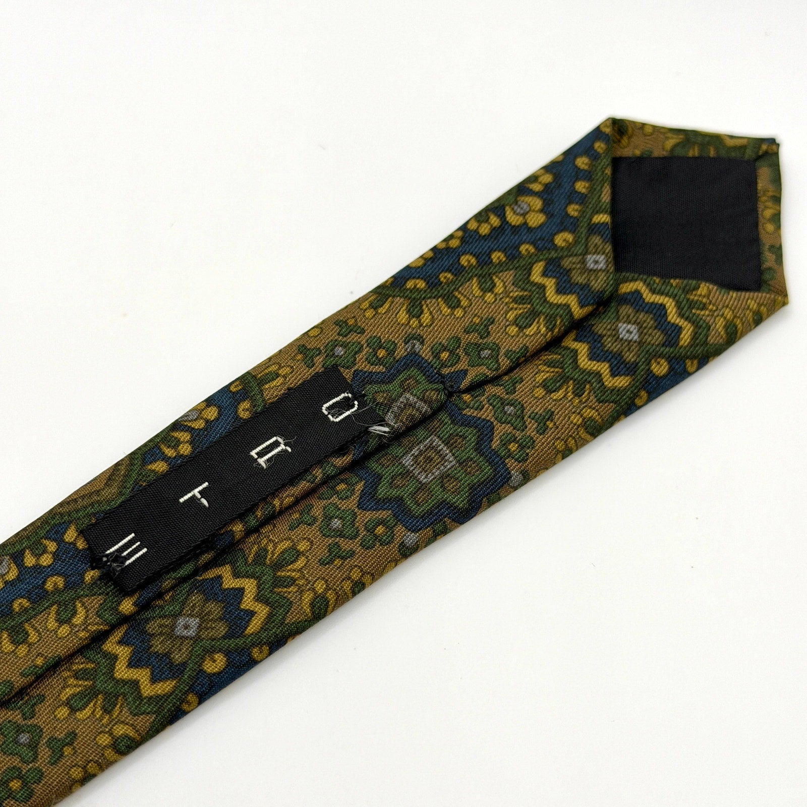 Vintage 90s Etro Green Navy Gold 100% Silk Paisley Skinny Luxury Tie