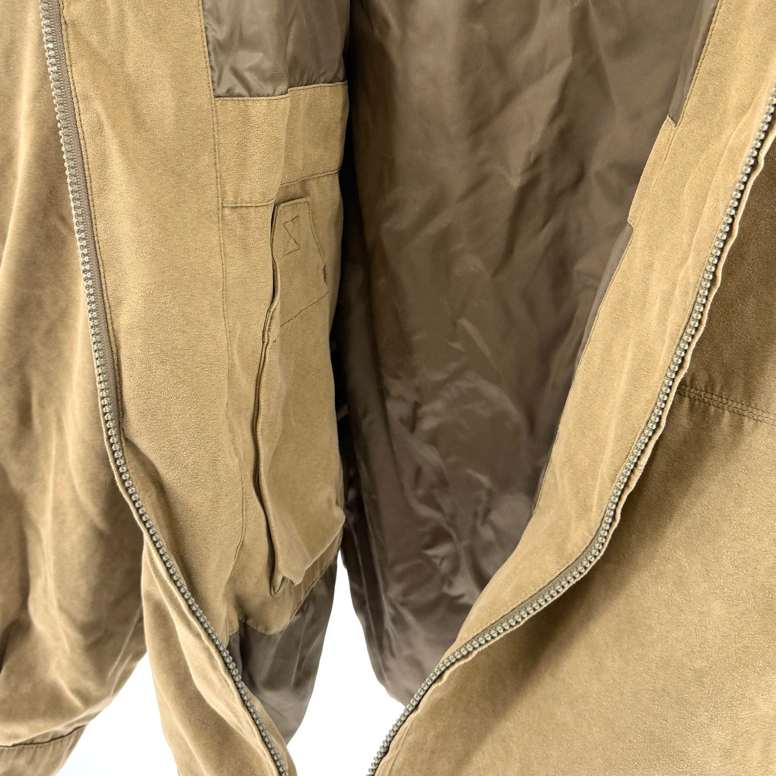 Geoffrey Beene Tan Faux Suede Minimalist Zip Up Harrington Bomber Jacket