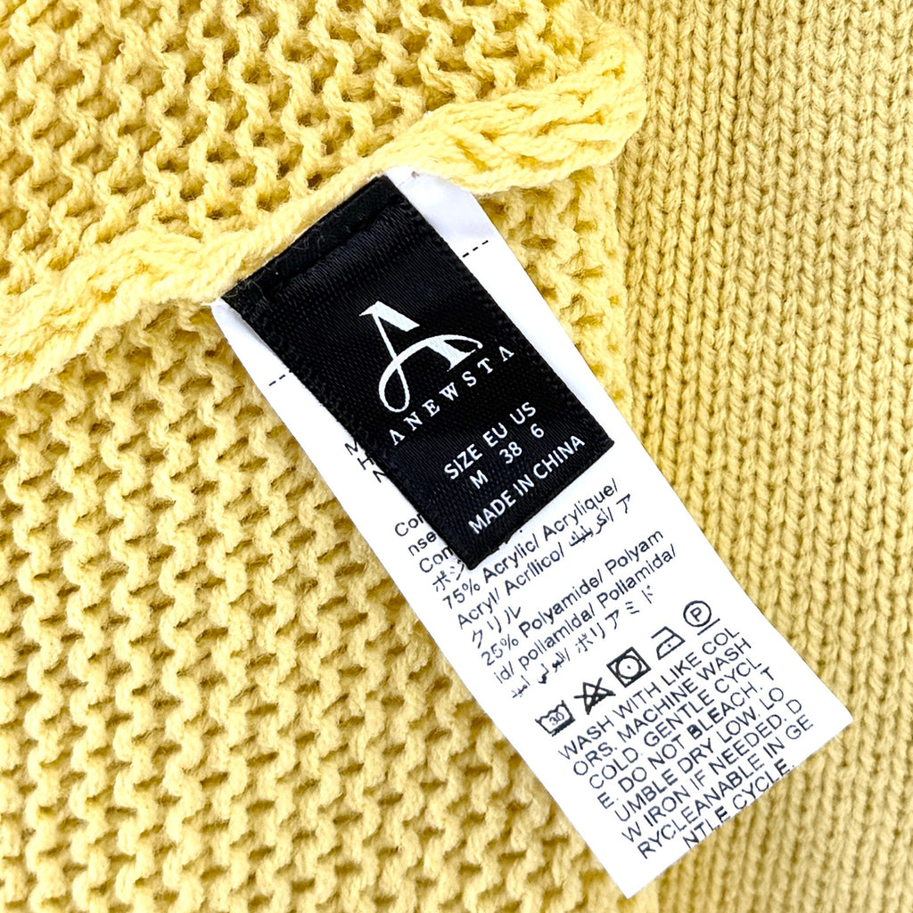 Anewsta Pastel Yellow Feather Trim Pocket Mermaid Knit Sleeveless Dress