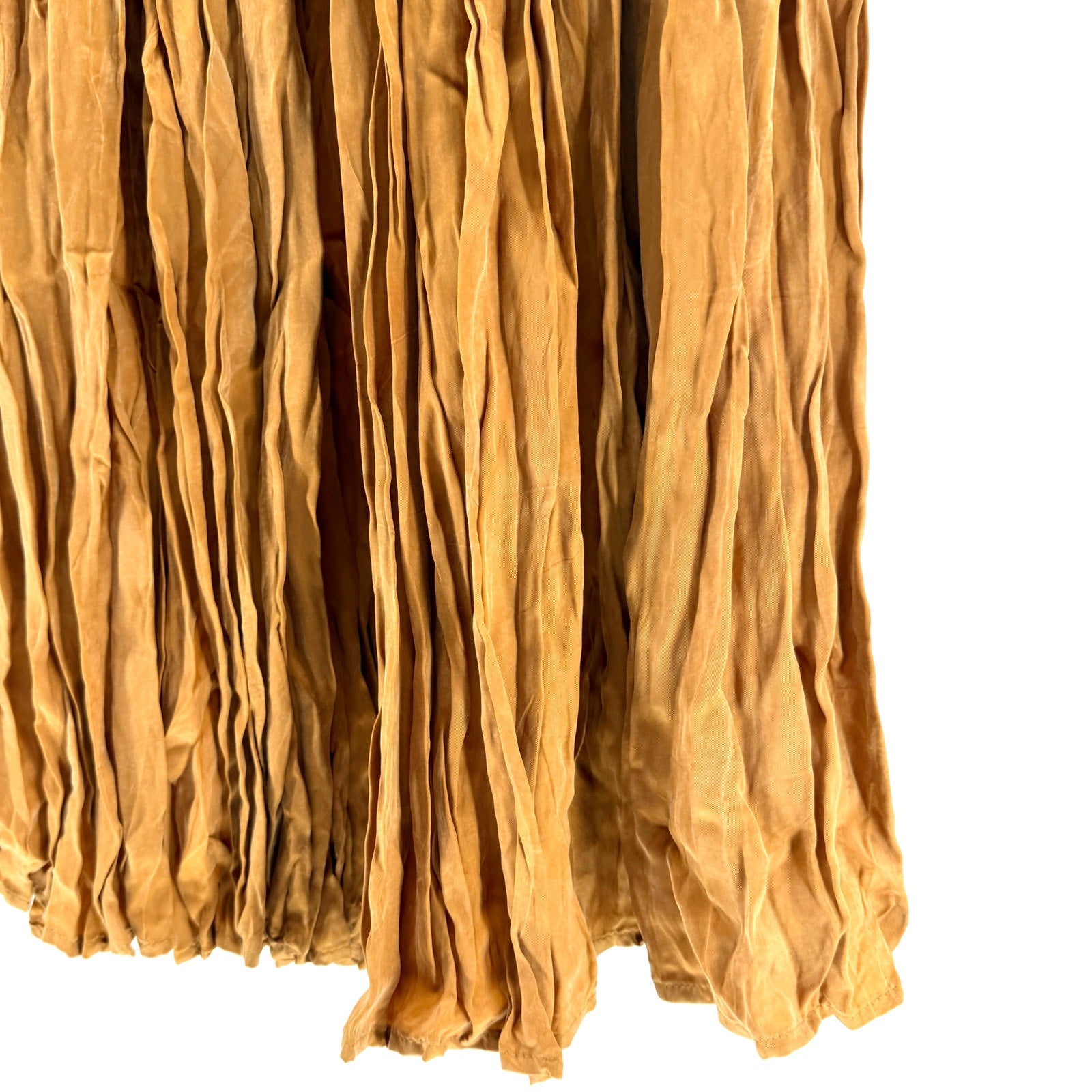 Vintage 90s Mustard Gold Crinkle 100% Rayon Tiered Maxi Peasant Skirt