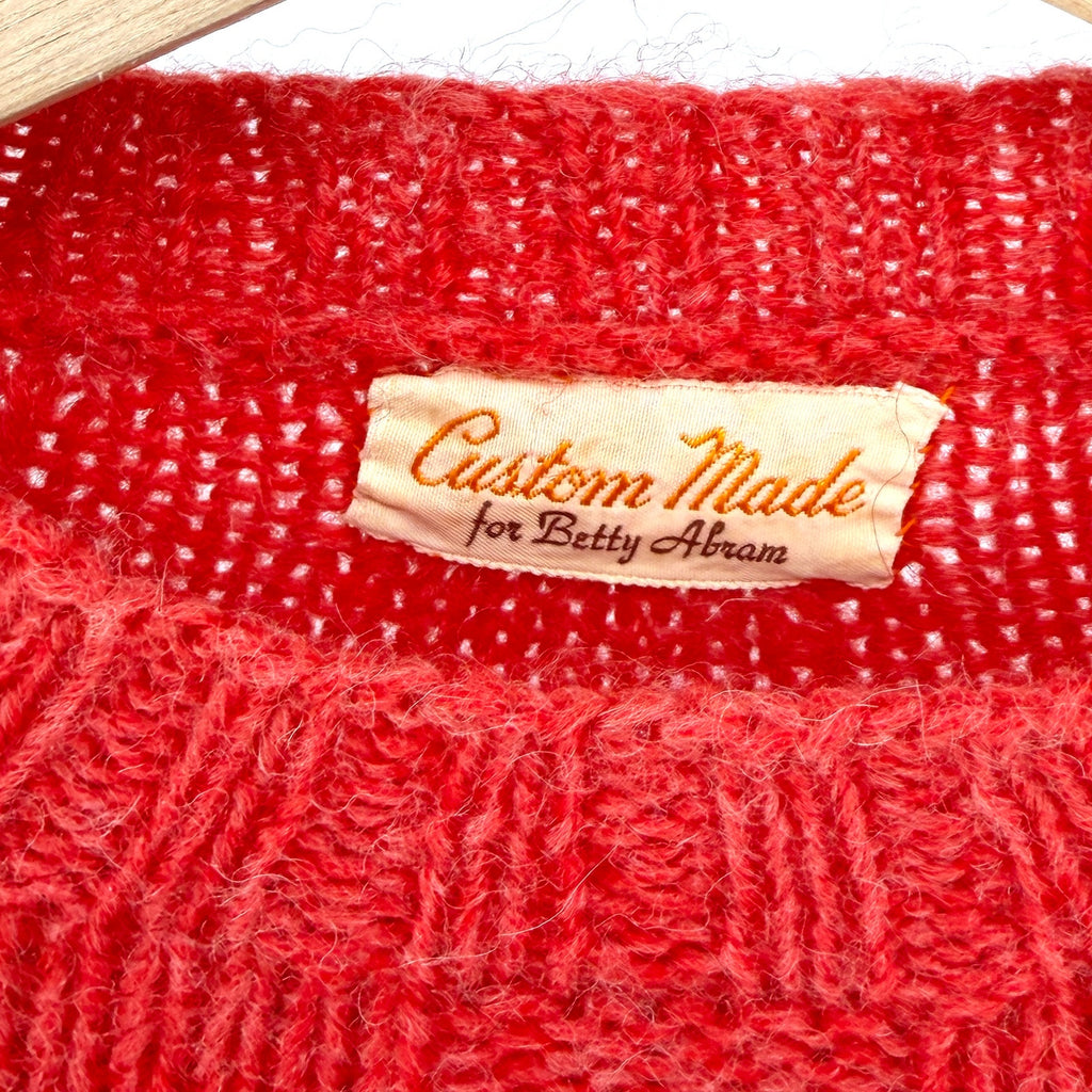 Vintage 60s Custom Made Red Wool Cable Knit Crewneck Sweater