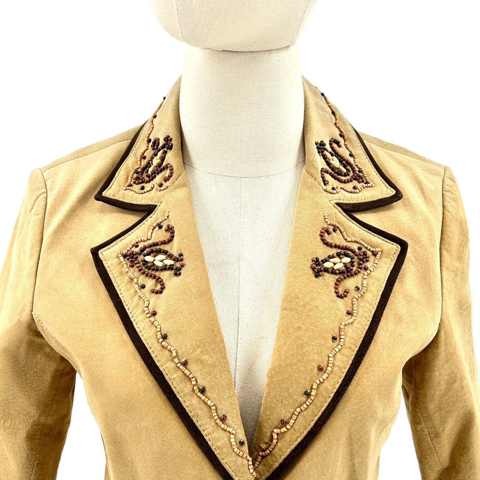 Vintage 90s Margaret Godfrey Tan Genuine Suede Beaded Western Blazer