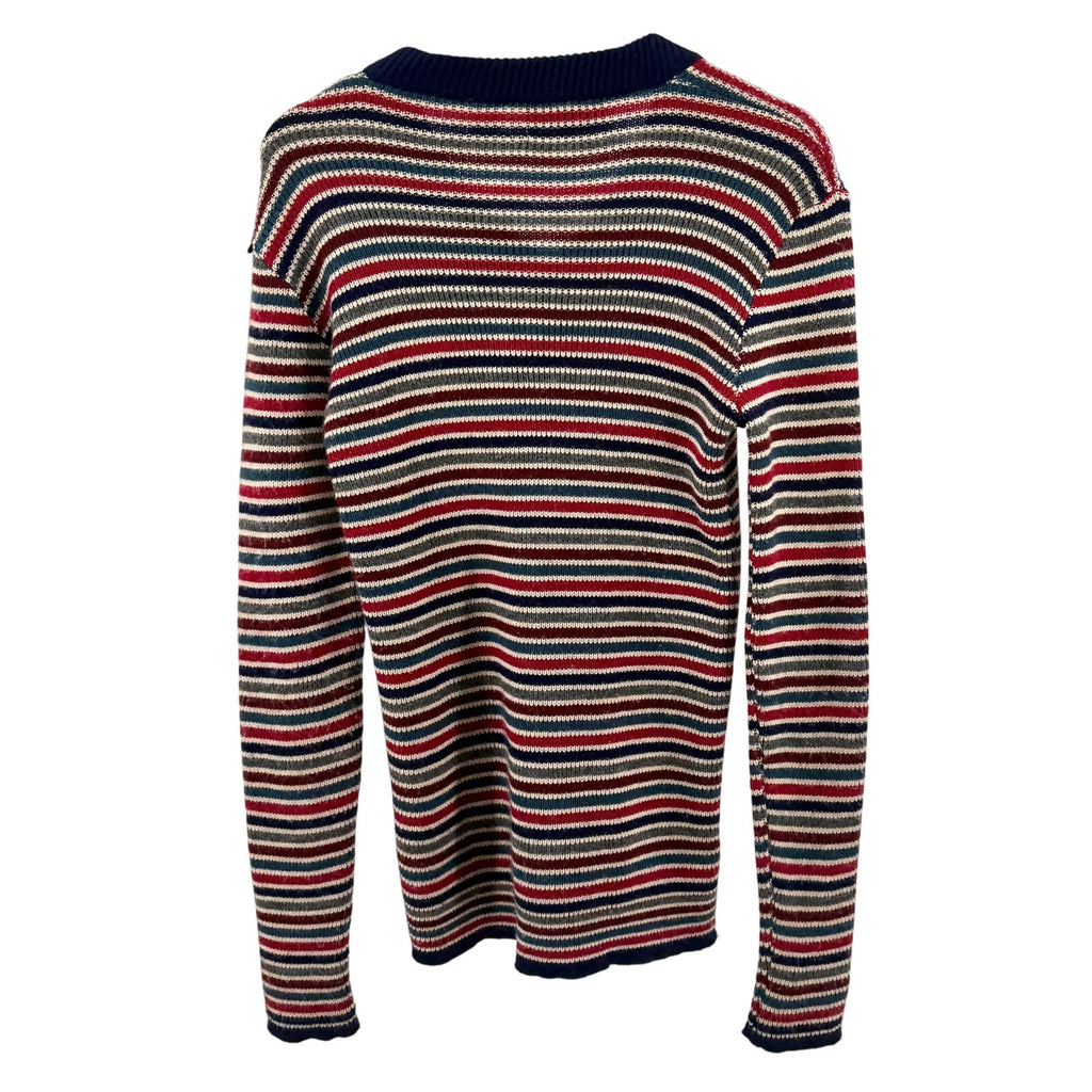 Vintage 70s Paul Arnold Navy Red Striped Knit V-Neck Sweater