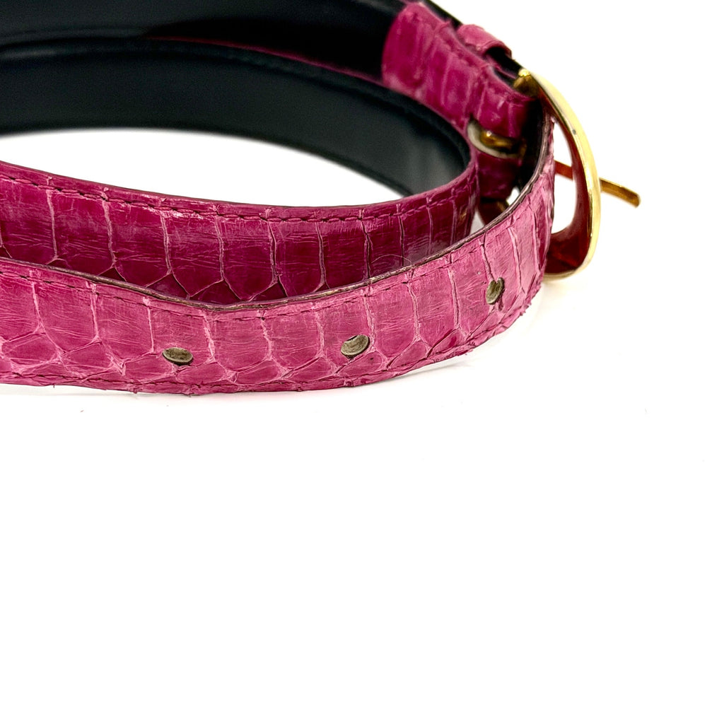 Vintage 90s Pink Genuine Snakeskin Gold Buckle Skinny Belt