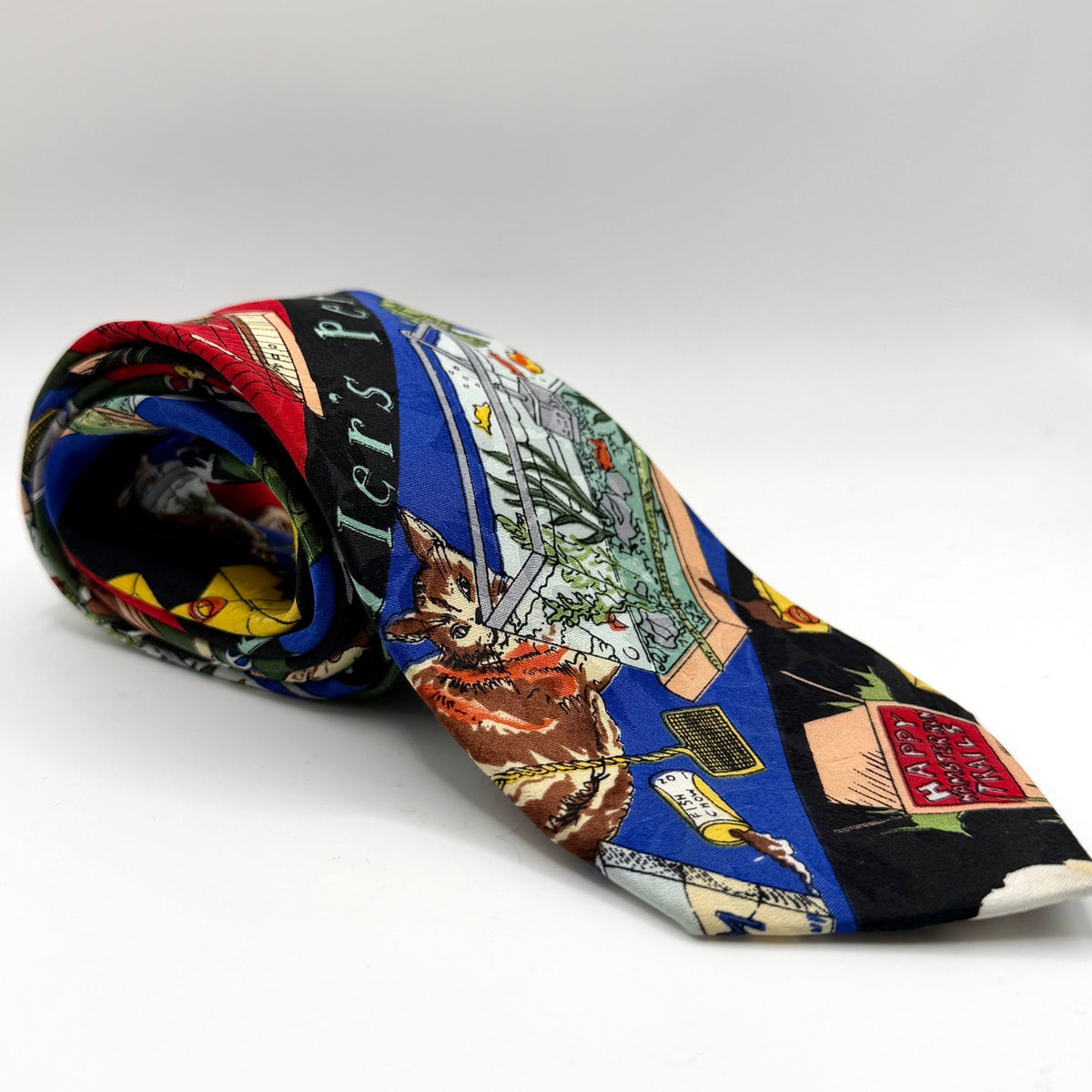 Vintage 90s Nicole Miller Multicolor Silk Pet Shop Novelty Skinny Tie