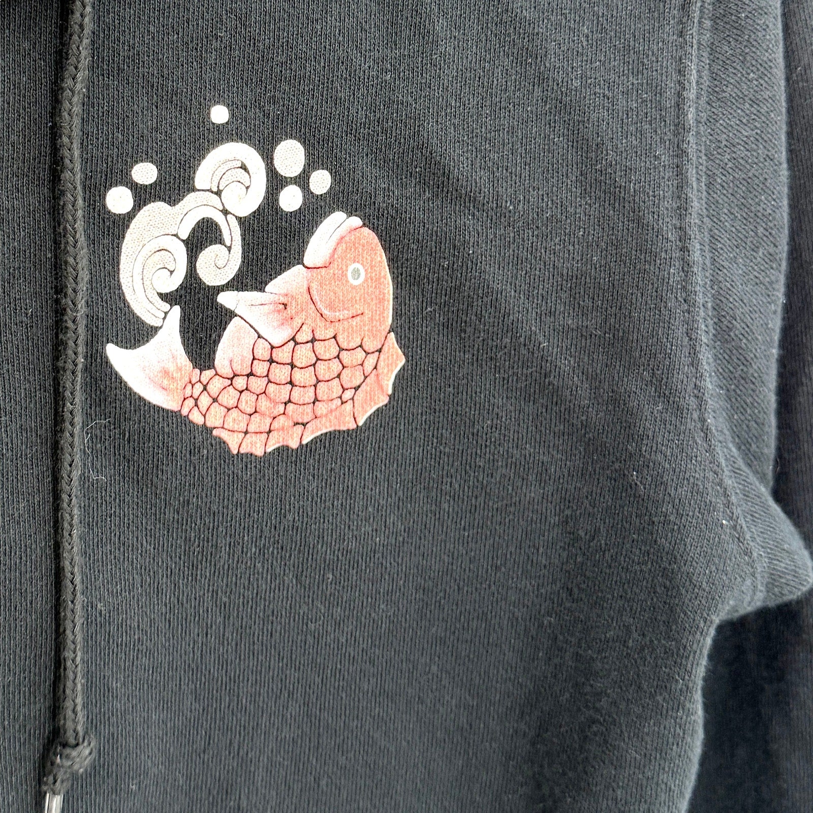 Little Romance Black Japanese Streetwear 100% Cotton Koi Fish Crane Zip Hoodie