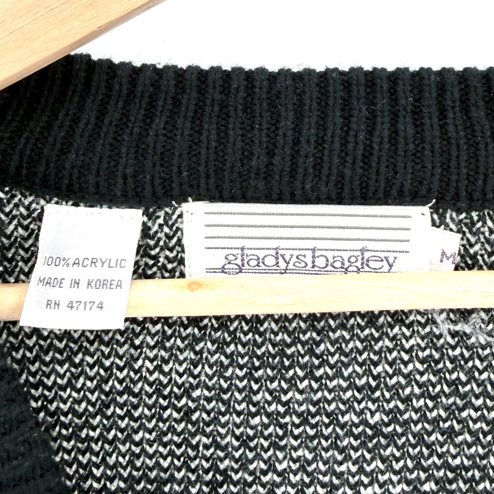 Vintage 80s Gladys Bagley Black White Oversized Abstract Zip Cardigan Sweater