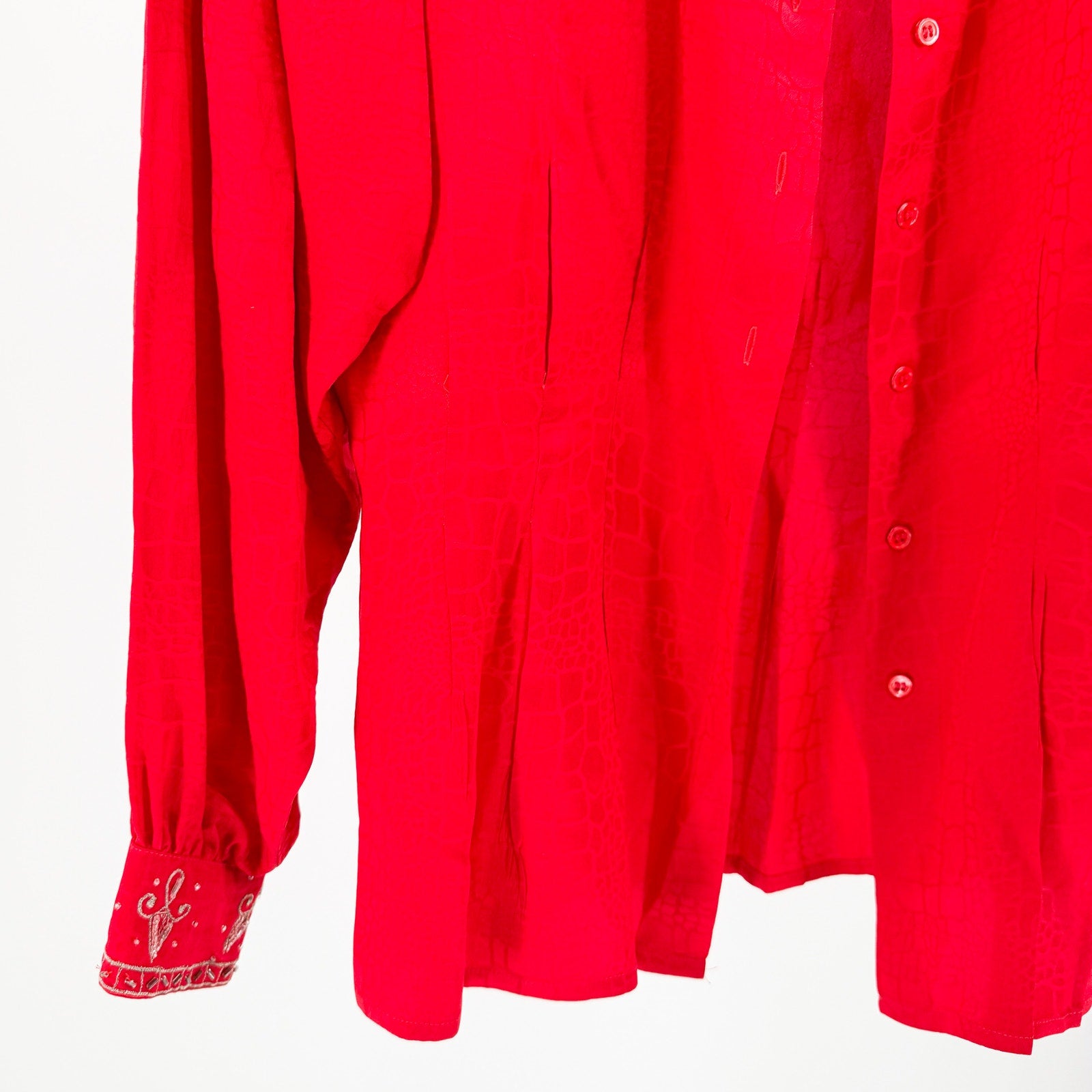 Vintage 80s Anne French Red 100% Silk Beaded Jacquard Skirt Set