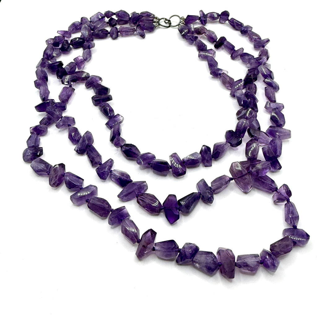 Vintage 90s Purple Sterling Silver Amethyst Multi Strand Statement Necklace