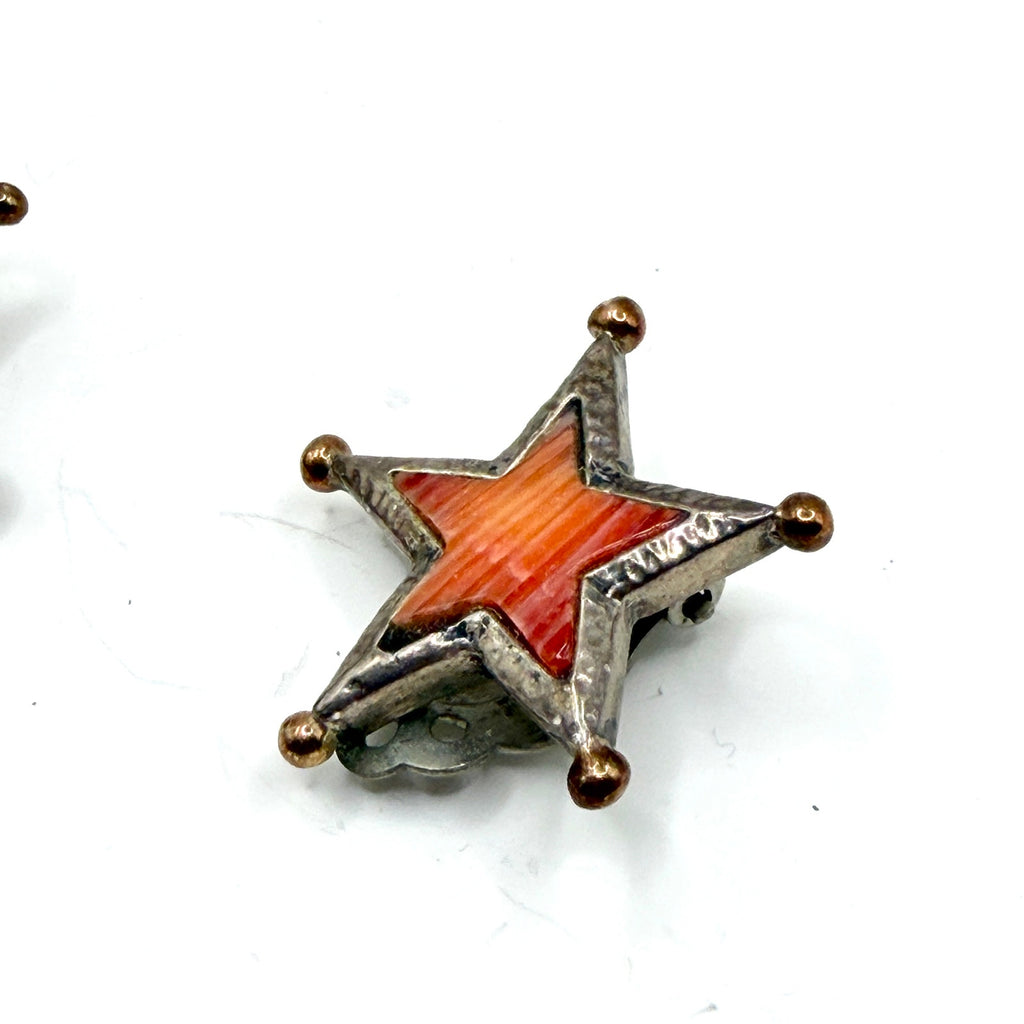 Vintage 90s Dian Malouf Sterling Silver 14K Gold Spiny Oyster Star Clip Earrings