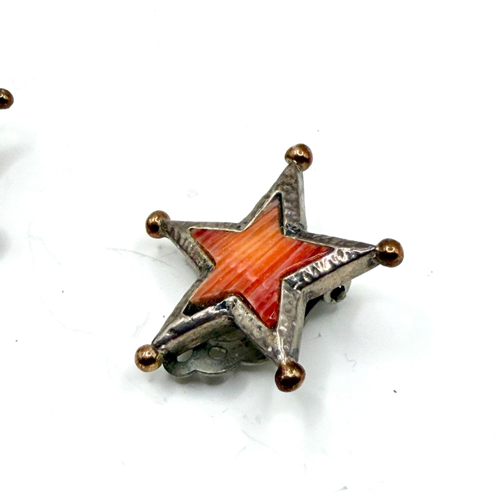 Vintage 90s Dian Malouf Sterling Silver 14K Gold Spiny Oyster Star Clip Earrings