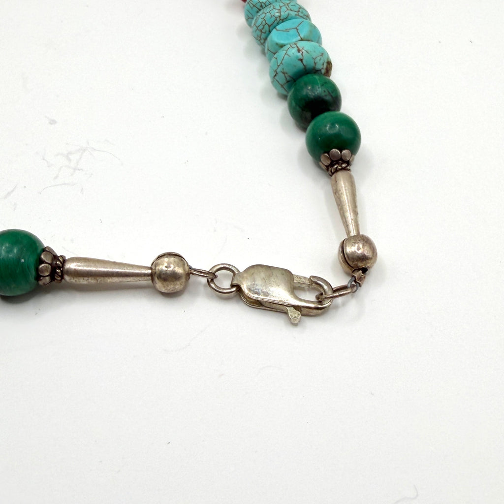 Vintage 90s Southwestern Sterling Turquoise Genuine Amber Necklace
