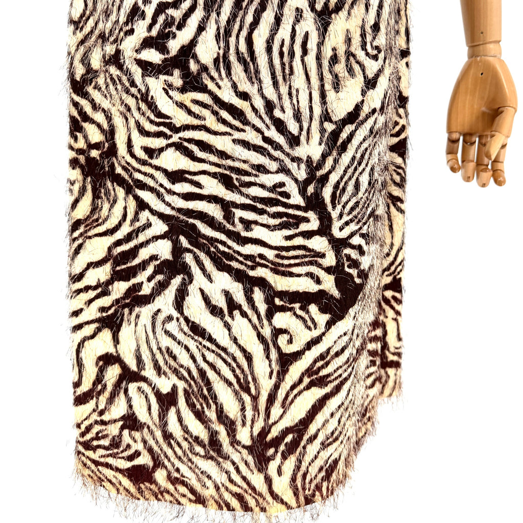 Vintage 60s Handmade Cream Eggplant Purple Eyelash Knit Zebra Pencil Dress