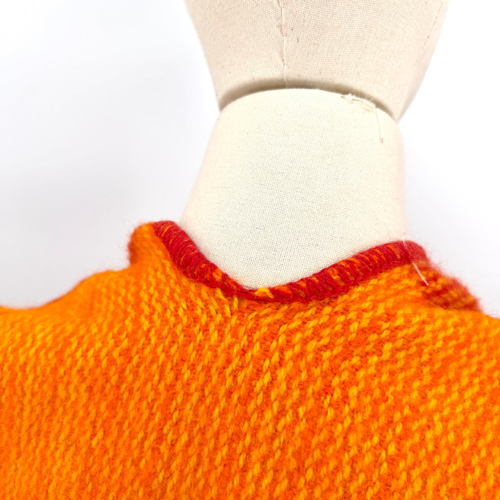 Vintage 60s Colombia S.A. Red Orange 100% Wool Plaid Ruana Poncho