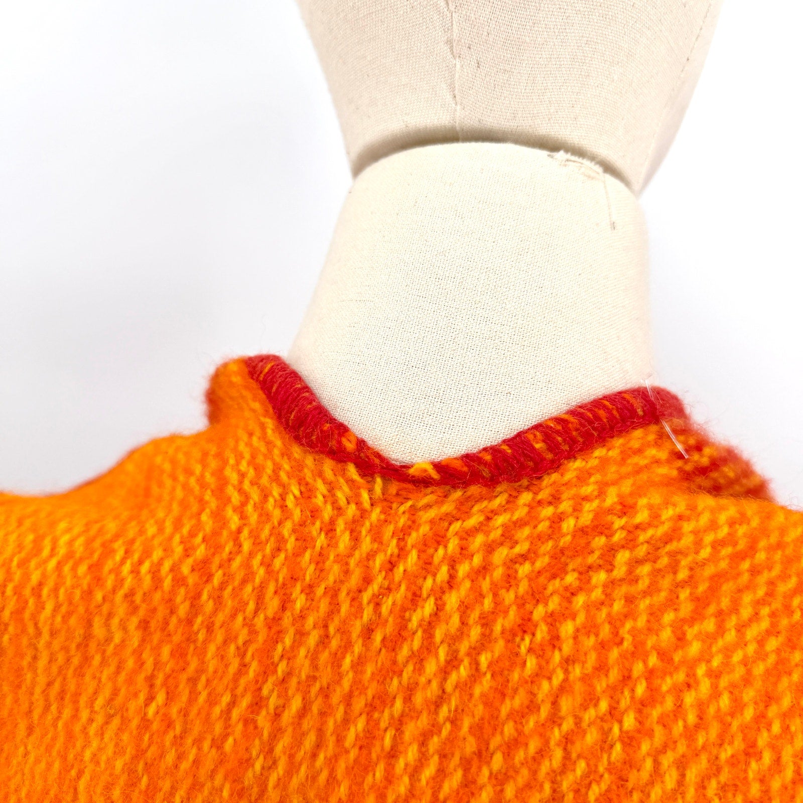 Vintage 60s Colombia S.A. Red Orange 100% Wool Plaid Ruana Poncho