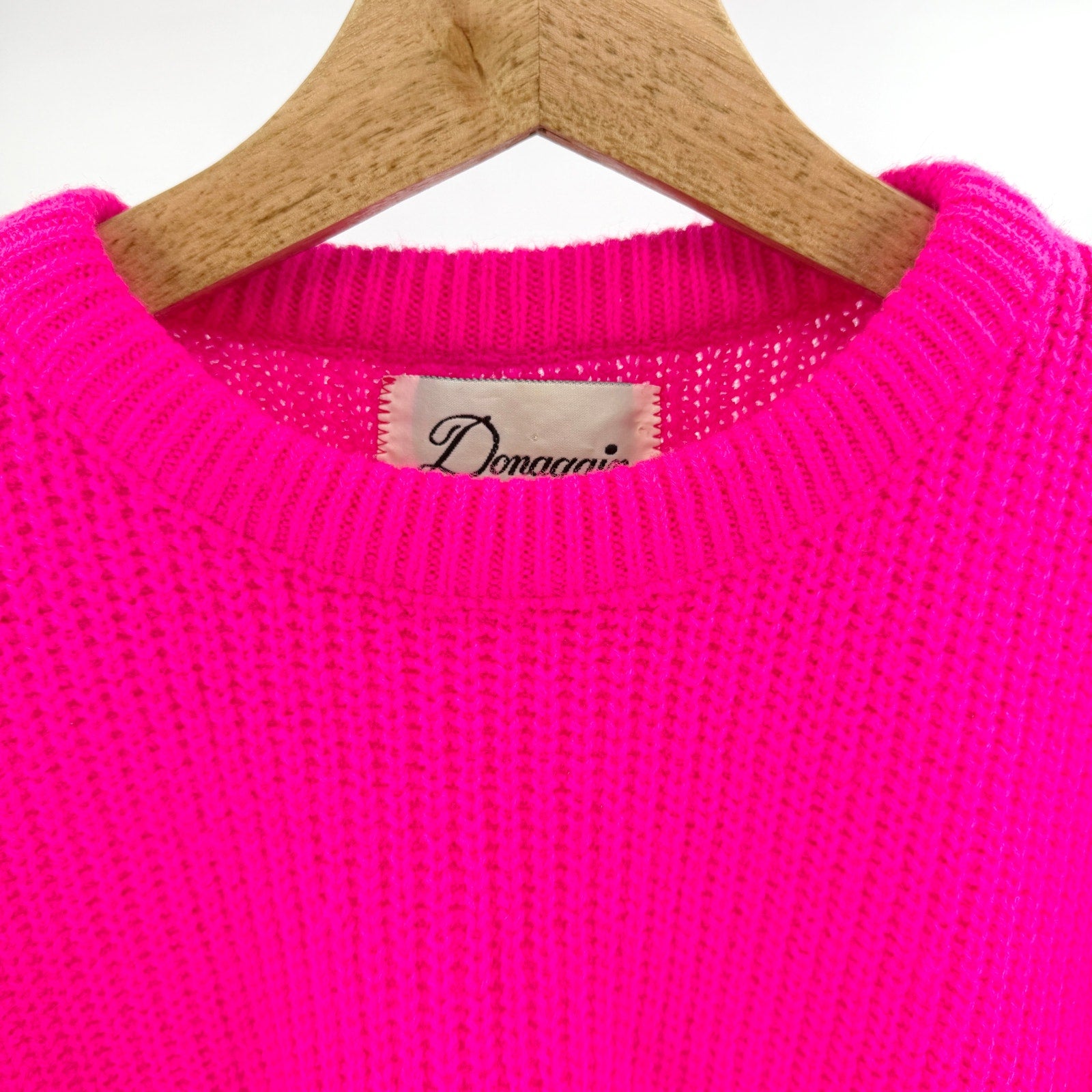 Vintage 80s Donagain Neon Pink Chunky Knit Crewneck Sweater