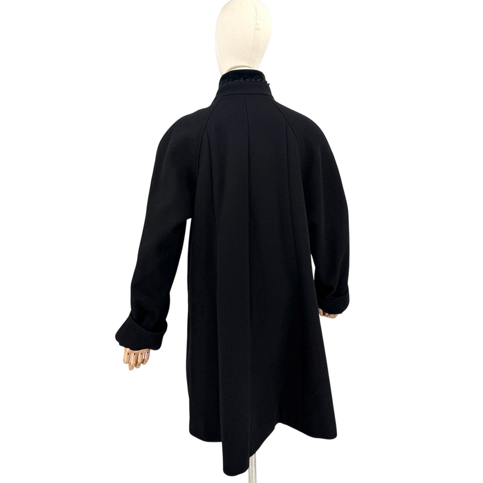 Vintage 90s Worthington Black Wool Velvet Trim Swing Coat