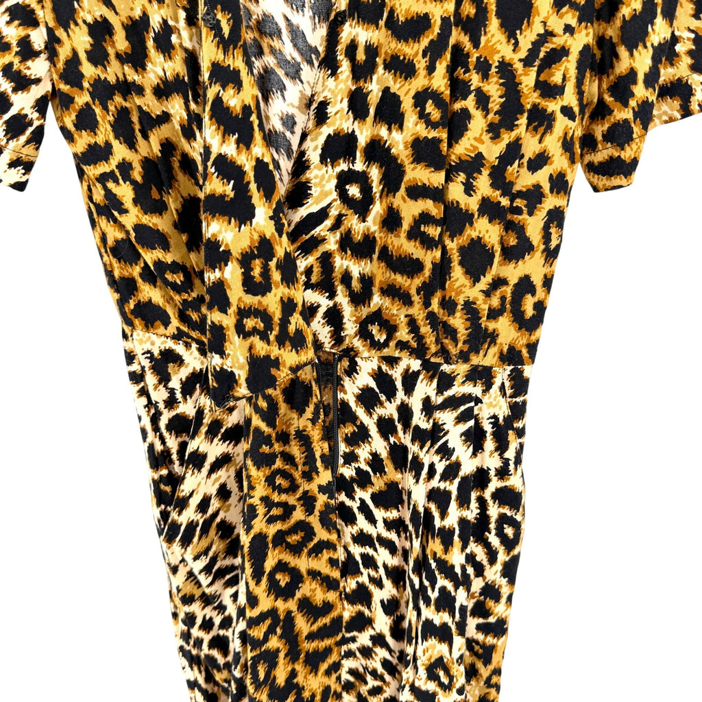 Vintage 80s Geoffrey Craig Leopard Print 100% Rayon Shoulder Pad Romper