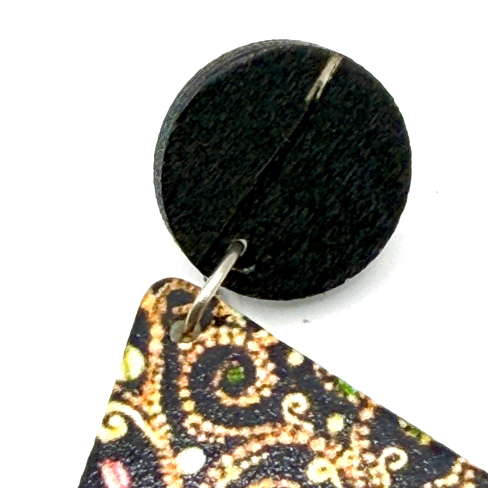 Vintage 90s Printed Wood Gustav Klimt Tree of Life Geometric Drop Earrings