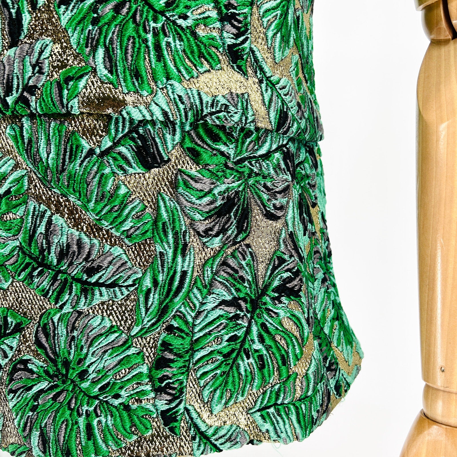 J. Mendel Paris S/S 2014 Runway Green Gold Palm Brocade Sleeveless Top