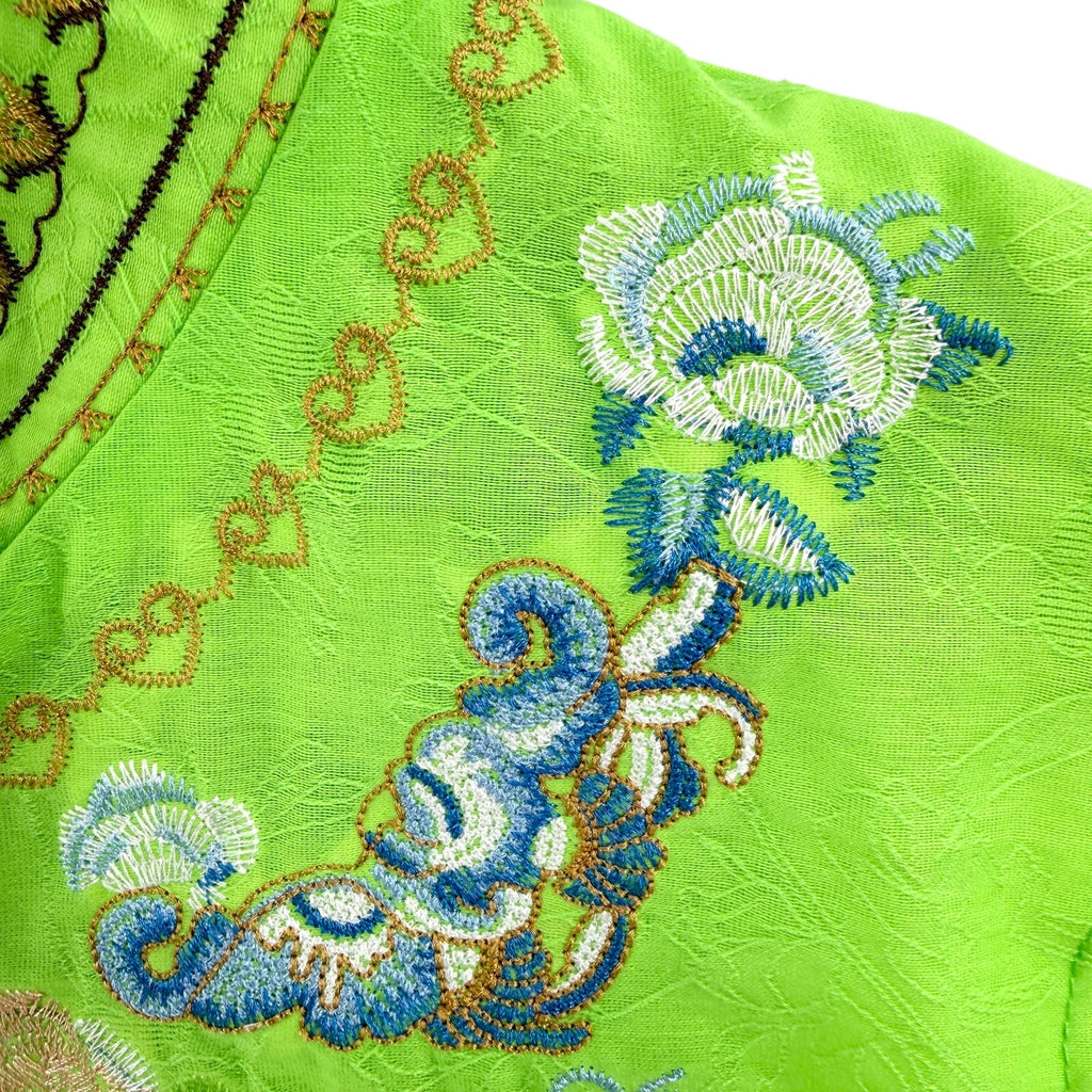 ih Lime Green Embroidered Mandarin Collar Asymmetrical Vest Top