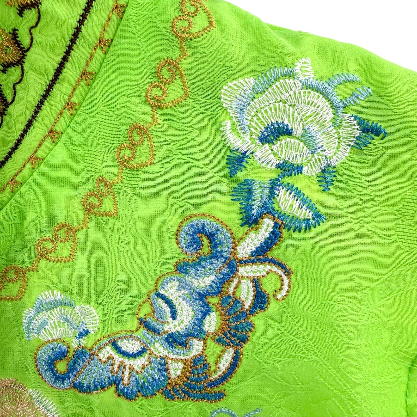 ih Lime Green Embroidered Mandarin Collar Asymmetrical Vest Top