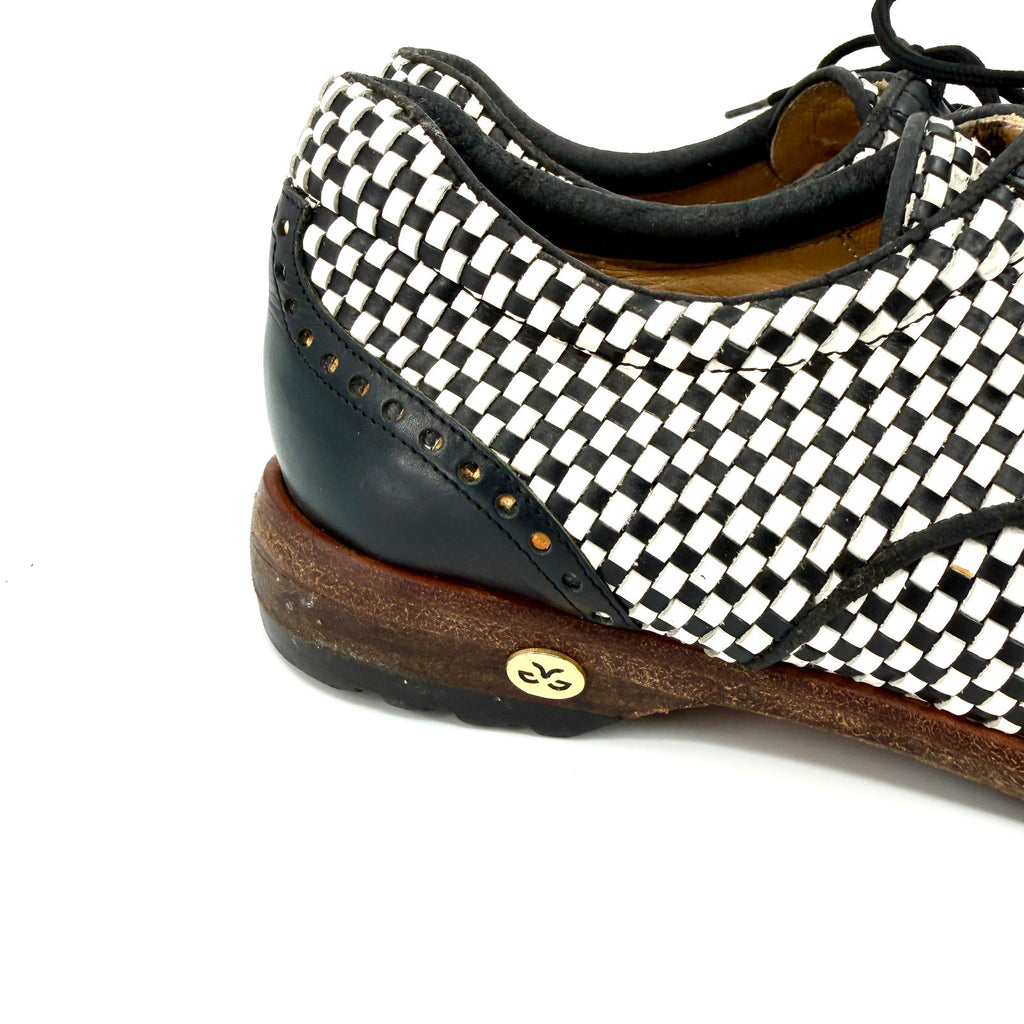 Vintage 90s Walter Genuin Black White Woven Leather Wingtip Golf Shoes