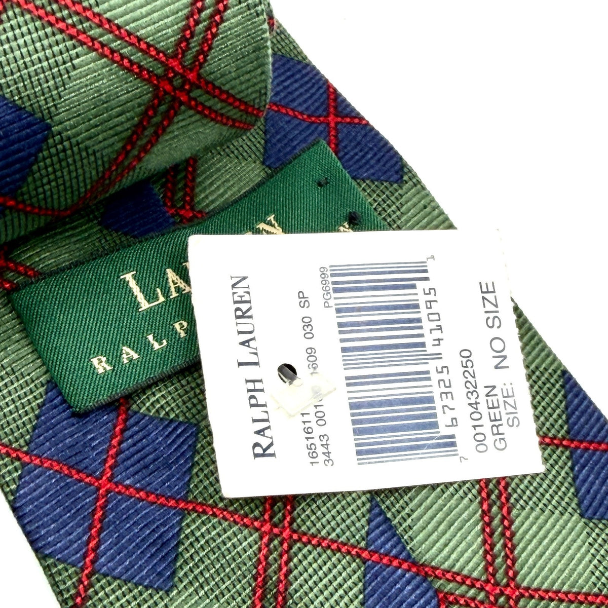NWT Vintage 90s Ralph Lauren Green Silk Tartan Plaid Necktie
