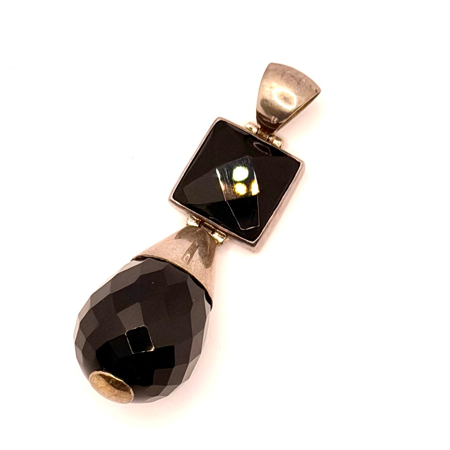 Vintage 90s Stamped 925 Sterling Black Onyx Square Drop Pendant