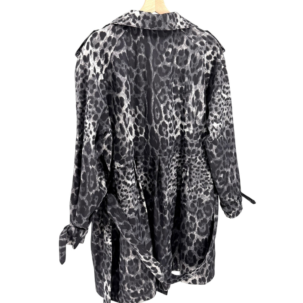 Dennis by Dennis Basso Gray White Leopard Print Trench Raincoat