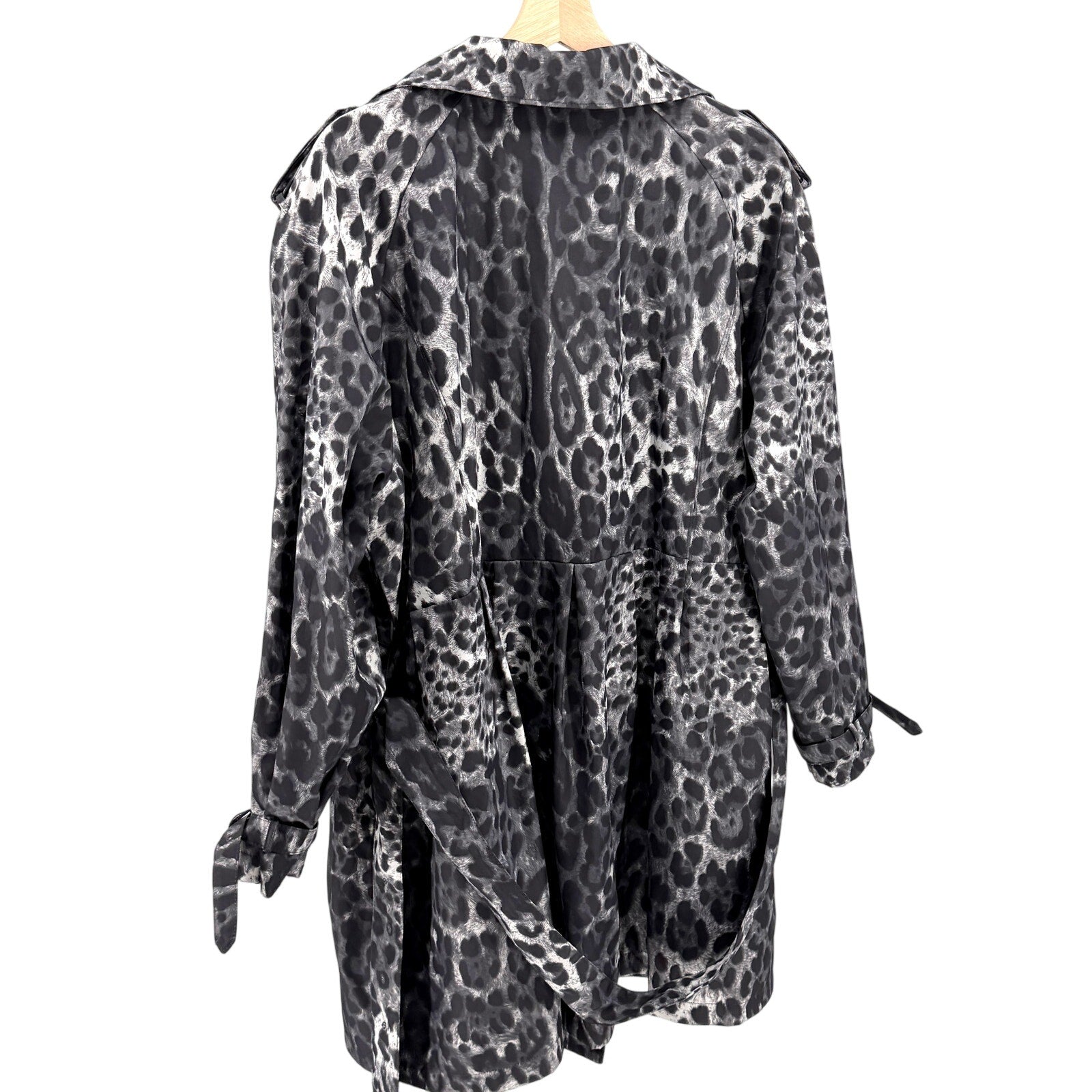 Dennis by Dennis Basso Gray White Leopard Print Trench Raincoat