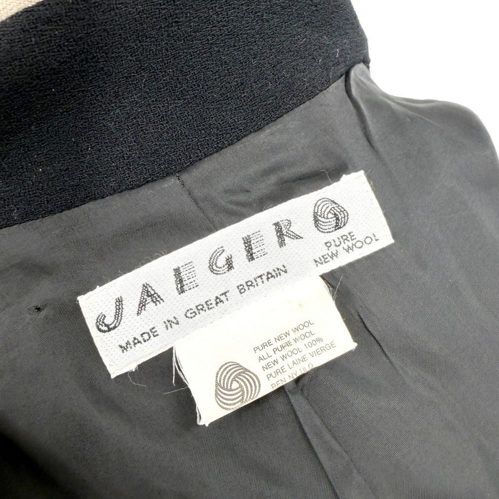 Vintage 90s Jaeger Black 100% Wool Rhinestone Button Wrap Coat Dress