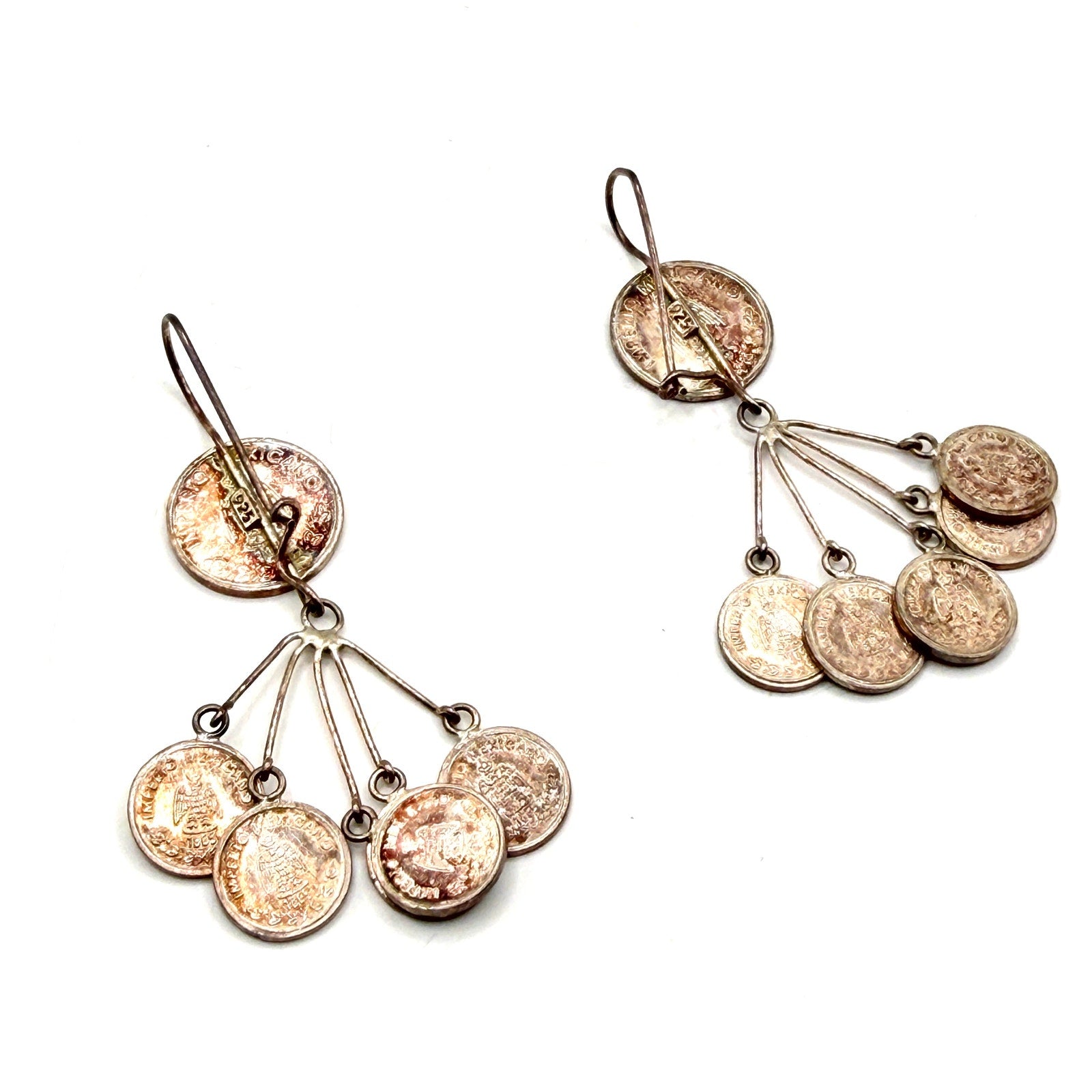 Vintage 90s Sterling Silver Maximiliano Emperador Coin Chandelier Earrings