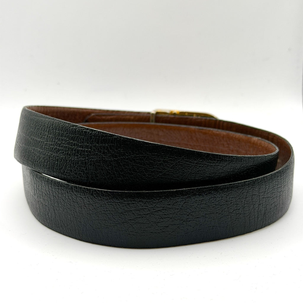 Vintage 80s Pierre Cardin Black Brown Leather Reversible L Buckle Belt