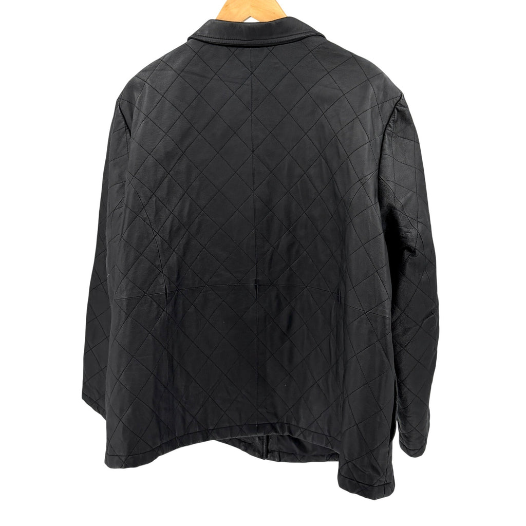 Dialogue Black Genuine Leather Quilted Silver Toggle Button Jacket