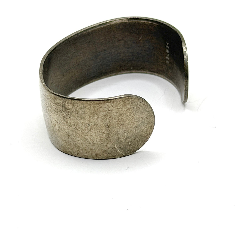 Vintage 70s Matte Pewter Modernist Stamped Wide Cuff Bracelet