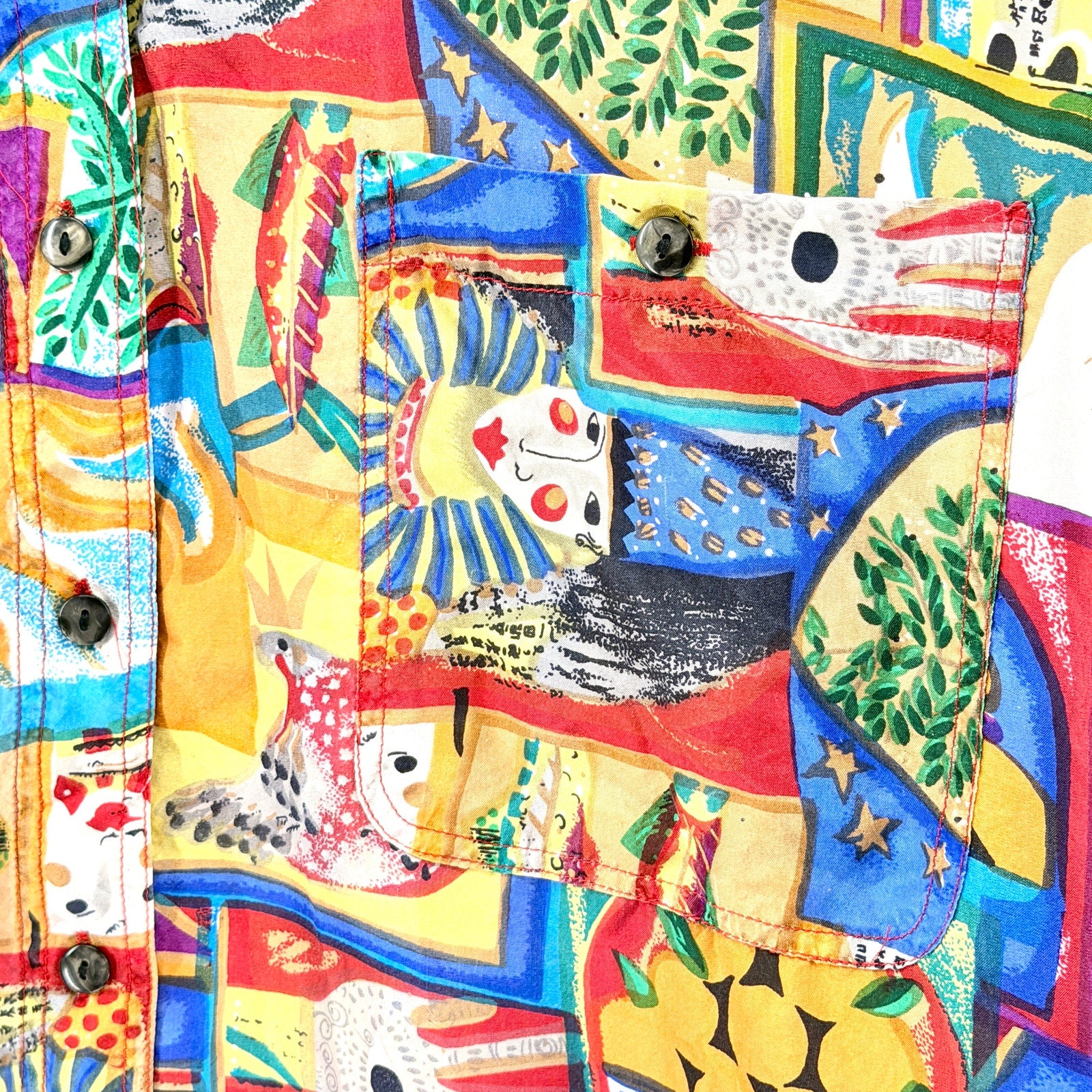 Vintage 90s Compagnie Internationale Whistles 100% Silk Abstract Art Print Shirt
