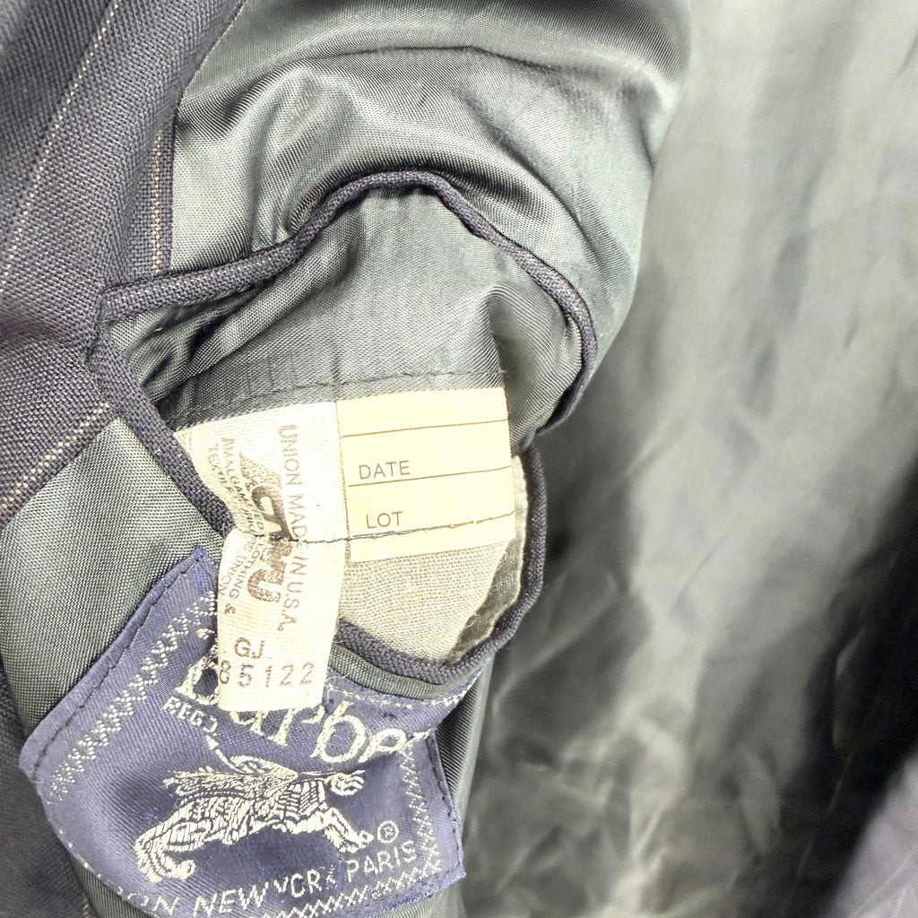 Vintage 90s Burberry Navy Blue 100% Wool Pinstripe Double Breasted Blazer