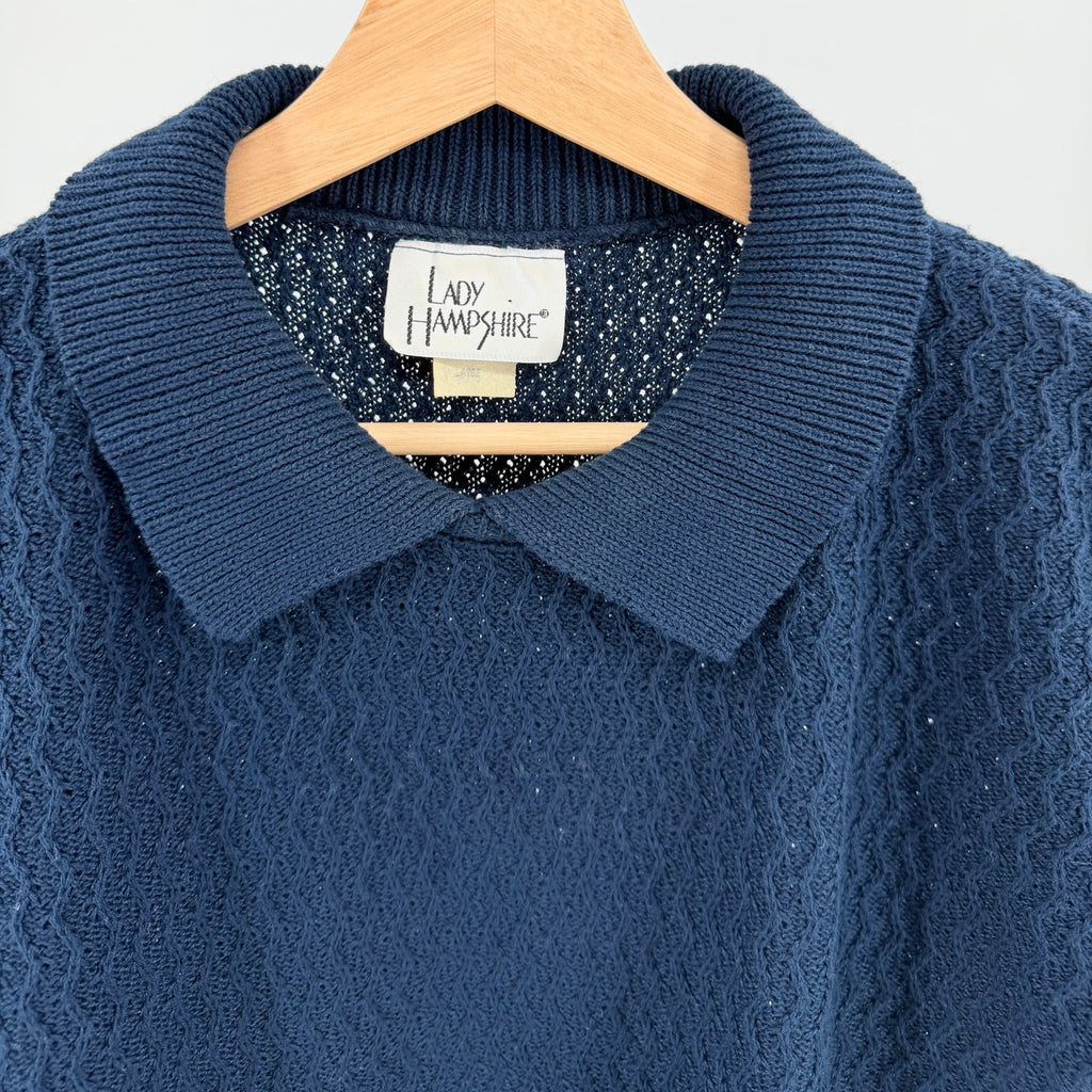 Vintage 90s Lady Hampshire Blue Geometric Polo Collar Sweater