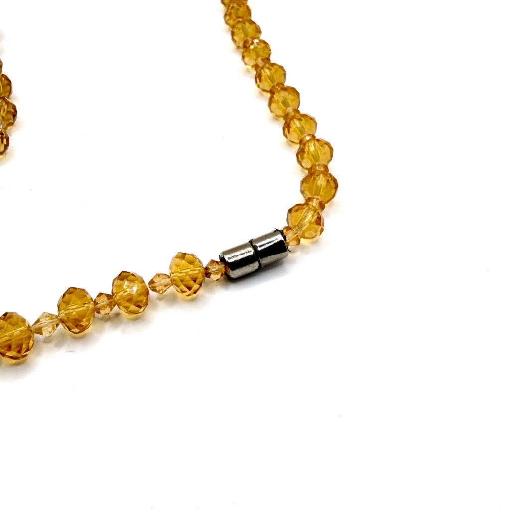 Vintage 90s Honey Amber Glass Faceted Cluster Magnetic Statement Necklace