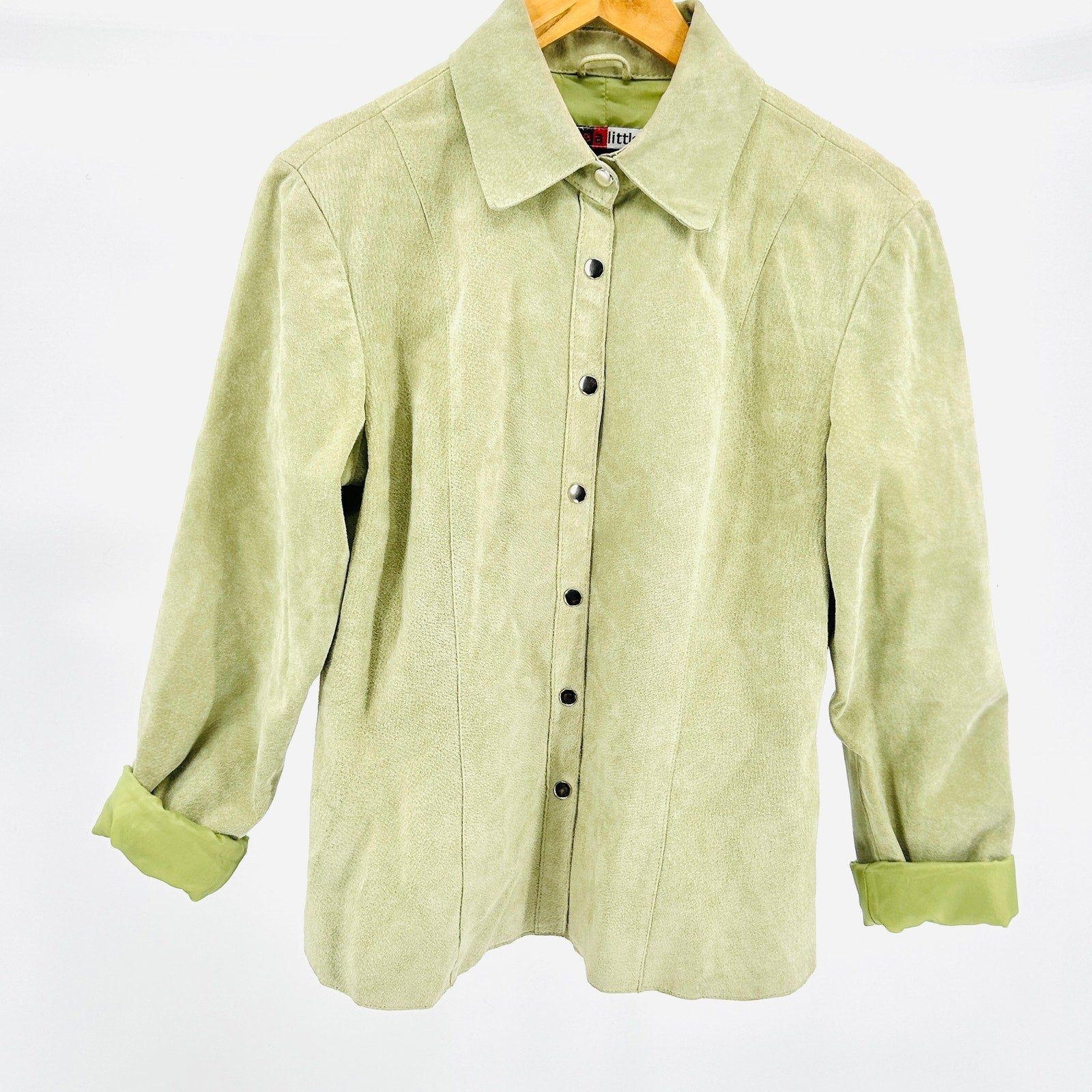 Vintage 90s Live a Little Sage Green Suede Leather Shacket