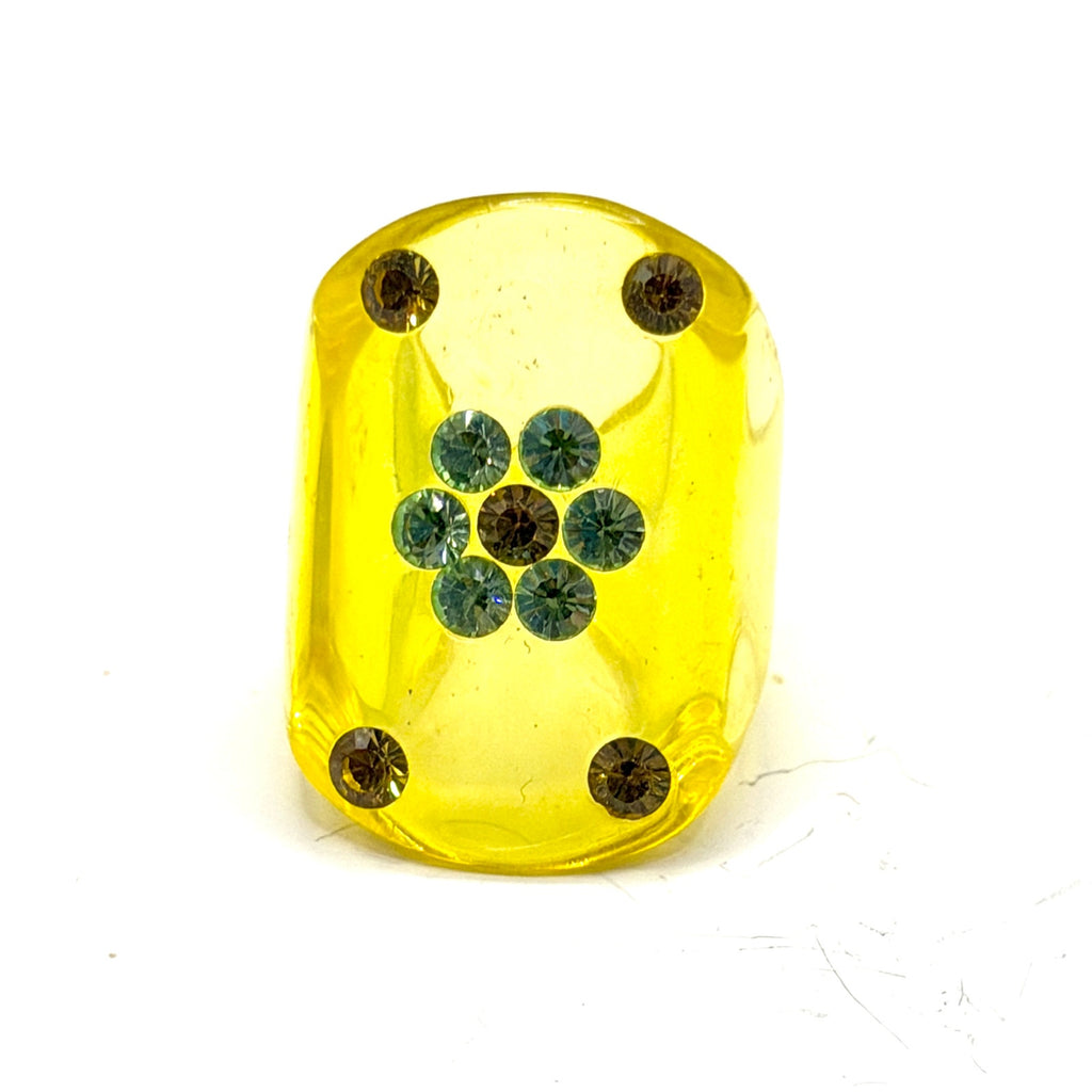 Vintage 90s Yellow Resin Rhinestone Flower Chunky Statement Ring