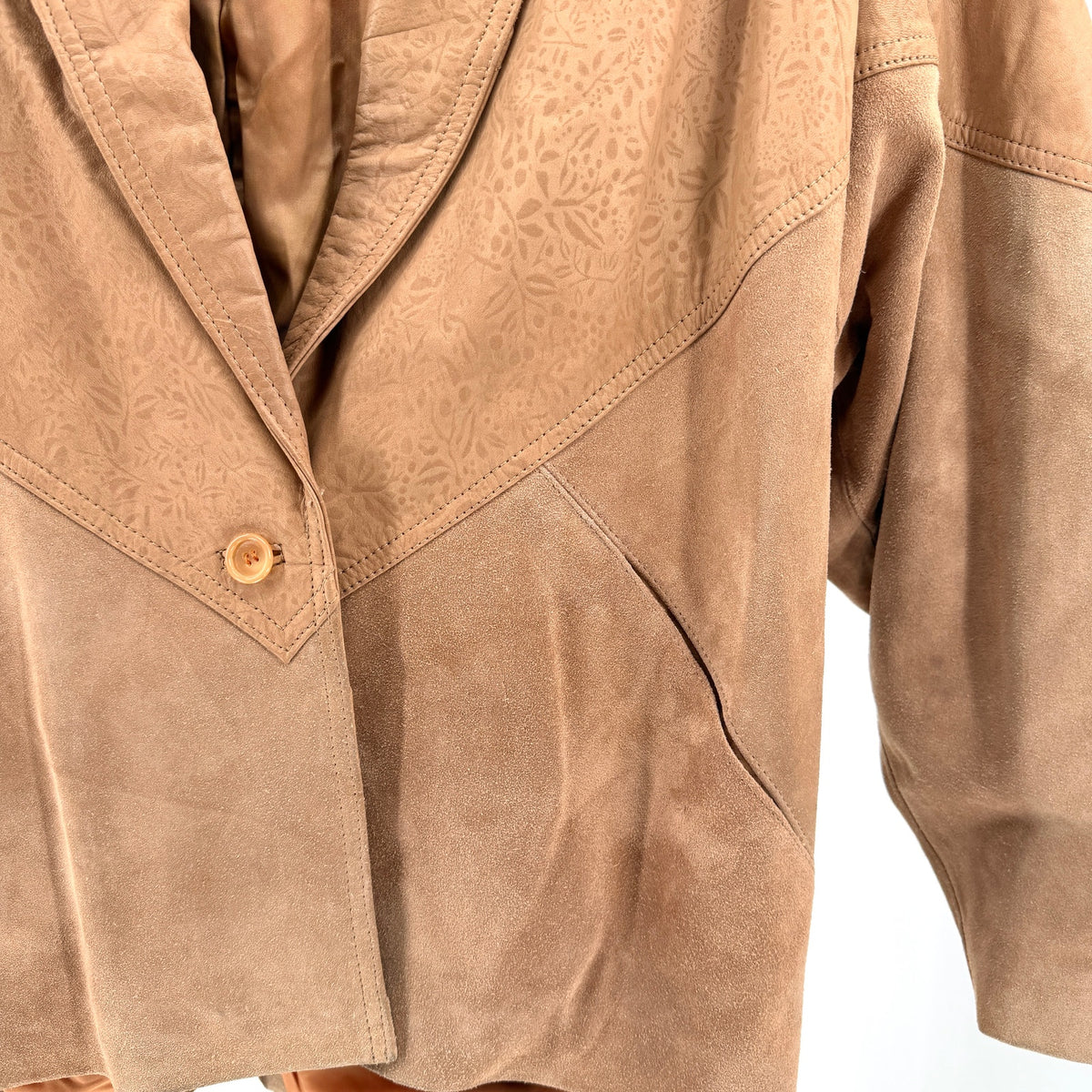 Vintage 80s Winlit Tan Genuine Leather Floral Retro Western Suede Jacket