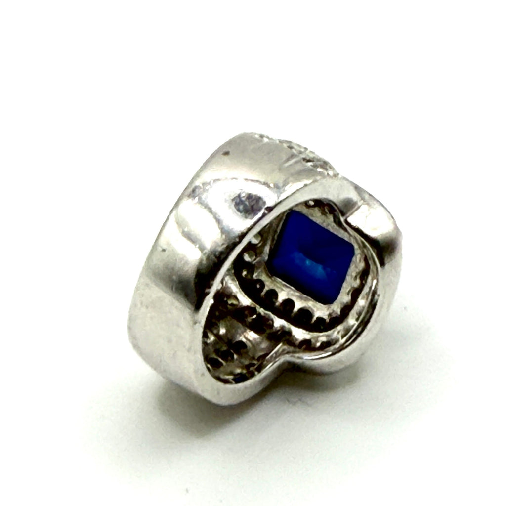 Vintage Y2K Sterling Silver Sapphire CZ Halo Pave Statement Ring